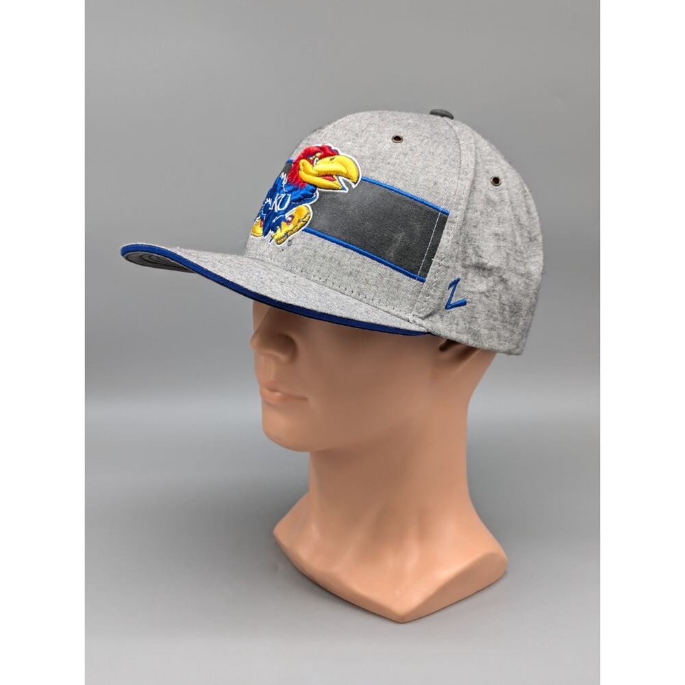 Zephyr Kansas KU Jayhawks Heathered Gray Embroidered Snapback Hat Cap - Picture 2 of 10